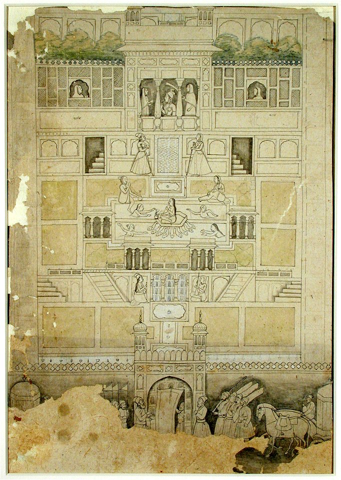 Nobles arrive at the gates of a harem, wherein women sport and frolic (6124563133)