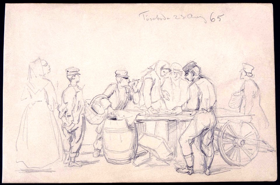 Marknad i Töreboda 23 augusti 1865. Fritz von Dardel - Nordiska Museet - NMA.0043708