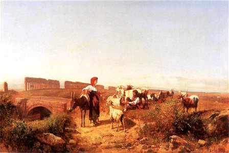 Markó, András - Sunlit Italian Landscape with Goats (1889)