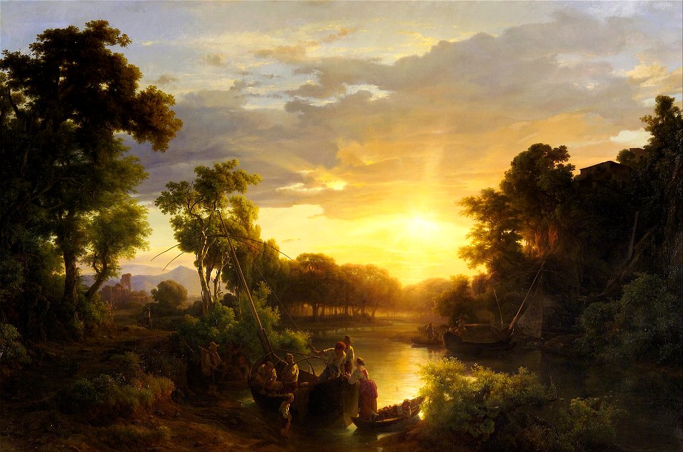 Markó, Károly - Italian Landscapes at Sunset, Fishermen - Google Art Project