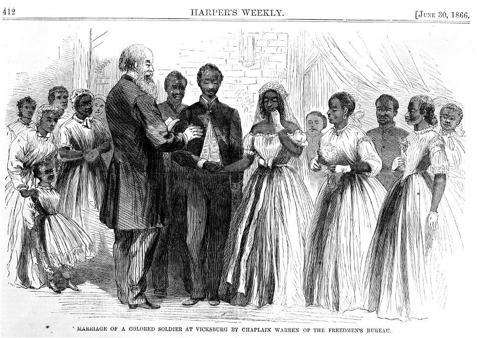 Marriage of a colored soldier at Vicksburg by Chaplain Warren of the Freedmen's Bureau LCCN2009630217 (cropped)