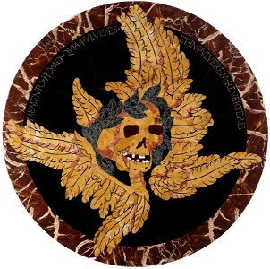 Marmortondo als Tischplatte in Pietra Dura-Technik