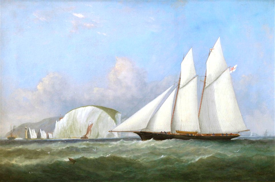 Marquis of Ailsa's Schooner Lady Evelyn Off the Needles, Isle of Wight, by Arthur Wellington Fowles 6572