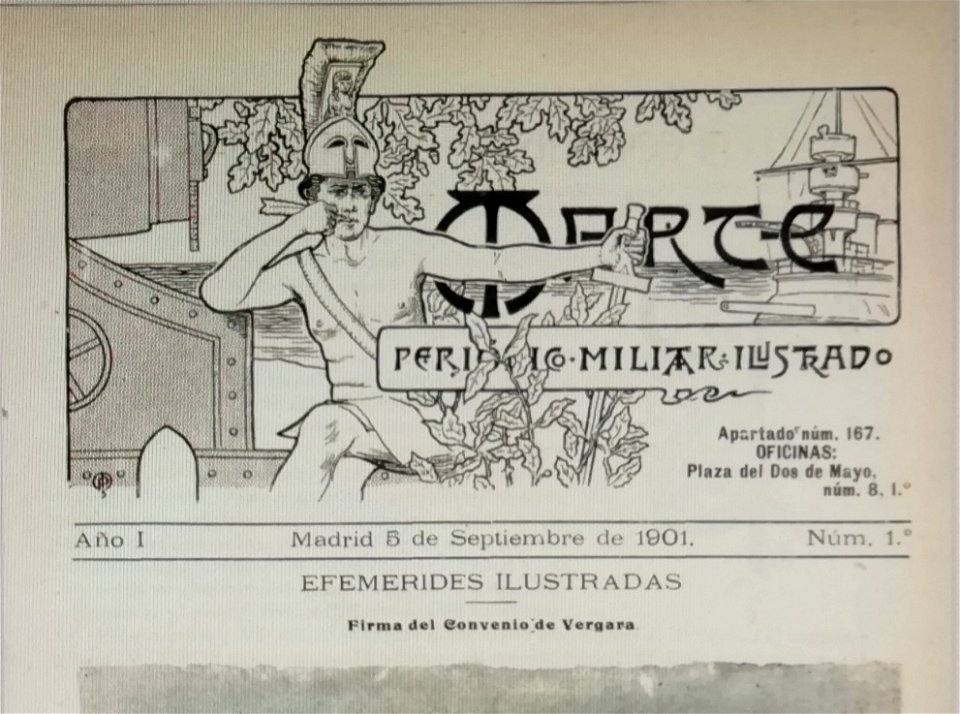 Marte, 5.9.1901, año 1 nº 1, portada interior por Mariano Pedrero