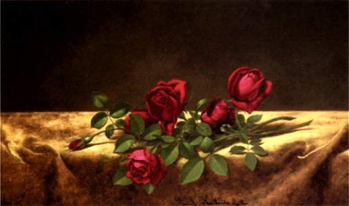 Martin Johnson Heade - 'Roses Lying on Gold Velvet', oil on canvas, c. 1883-1900,