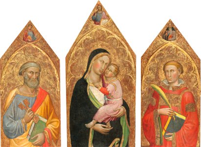 Martino di Bartolomeo - Madonna and Child with the Blessing Christ, and Saints Peter, James Major, Anthony Abbott, and a Deacon Saint (entire triptych) - 1950.11.1.a-c - National Gallery of Art