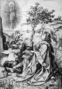 Martin Schongauer - Johannes auf Patmos (L 60). Free illustration for personal and commercial use.