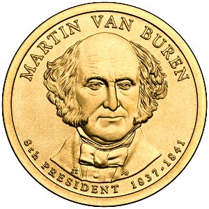 Martin Van Buren Presidential $1 Coin obverse. Free illustration for personal and commercial use.