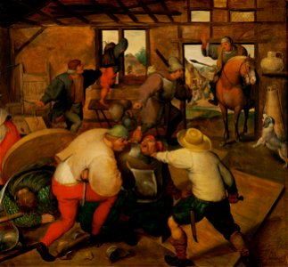 Marten van Cleve (Circle of) - Brawl between soldiers and peasants. Free illustration for personal and commercial use.