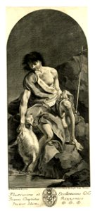 Martin Schedel - St John the Baptist seated on rocks by water in animal skins, fondling a sheep and carrying a ribbon with 'Ecce Agnus Dei', after a painting by Piazzetta, 1951,0714.273