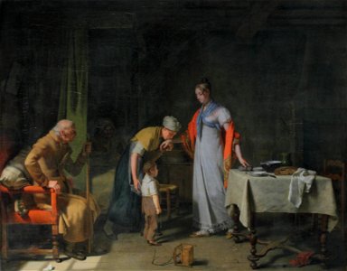 Martin Drolling - Jeune femme portant secours à une famille malheureuse