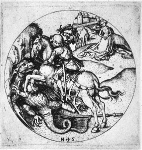 Martin Schongauer - Der heilige Georg als Drachentöter, im Rund (L 58)