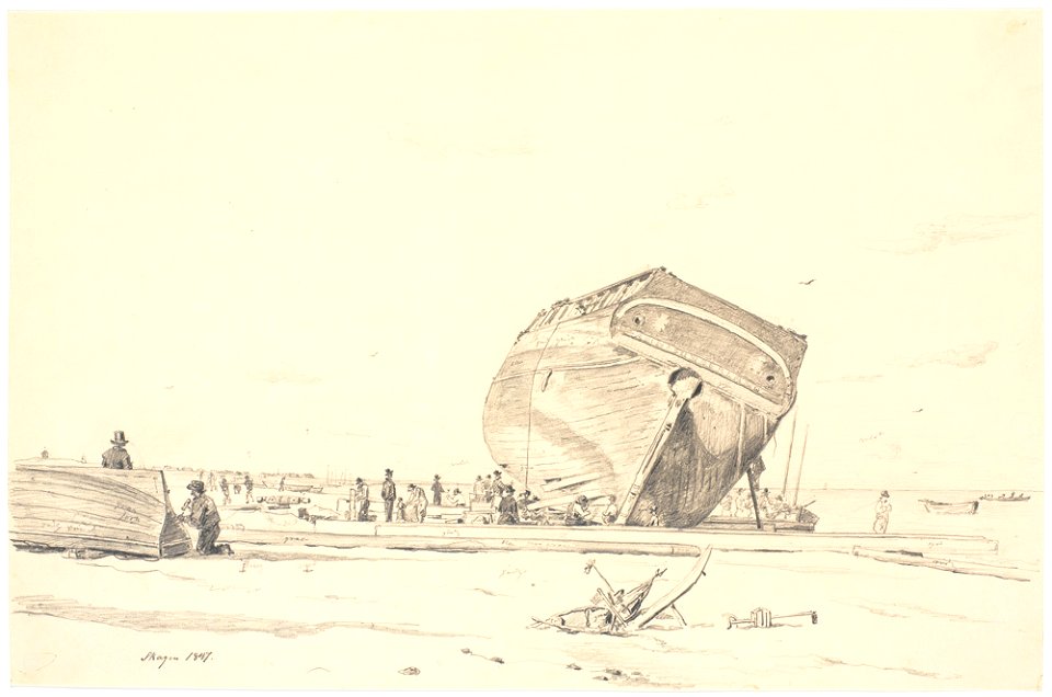 Martinus Rørbye - Et skib under kalfatring - 1847