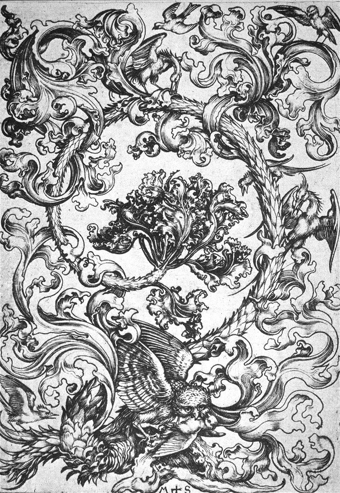 Martin Schongauer - Hochfüllung mit Eule und anderen Vögeln (L 115)