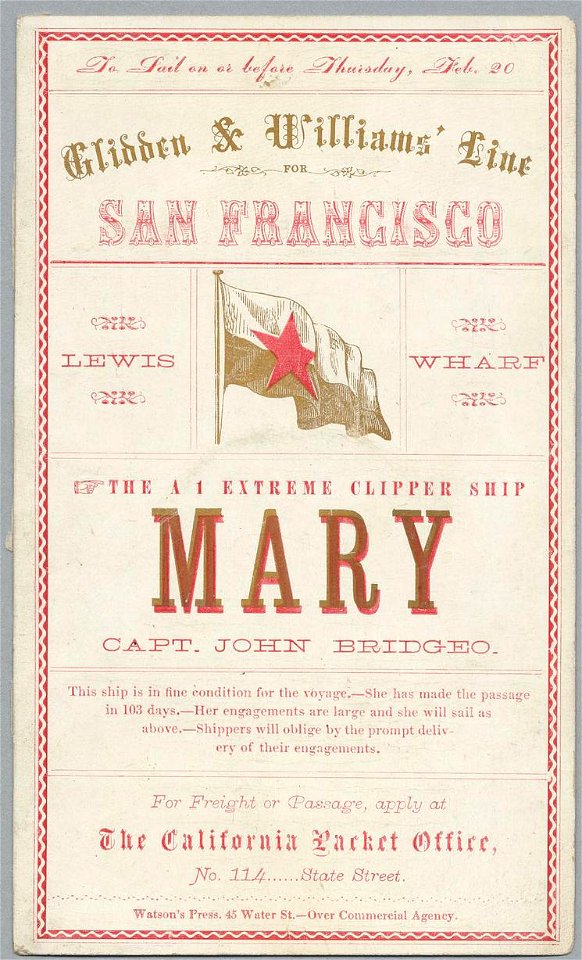 MARY Clipper ship sailing card HN002795aA