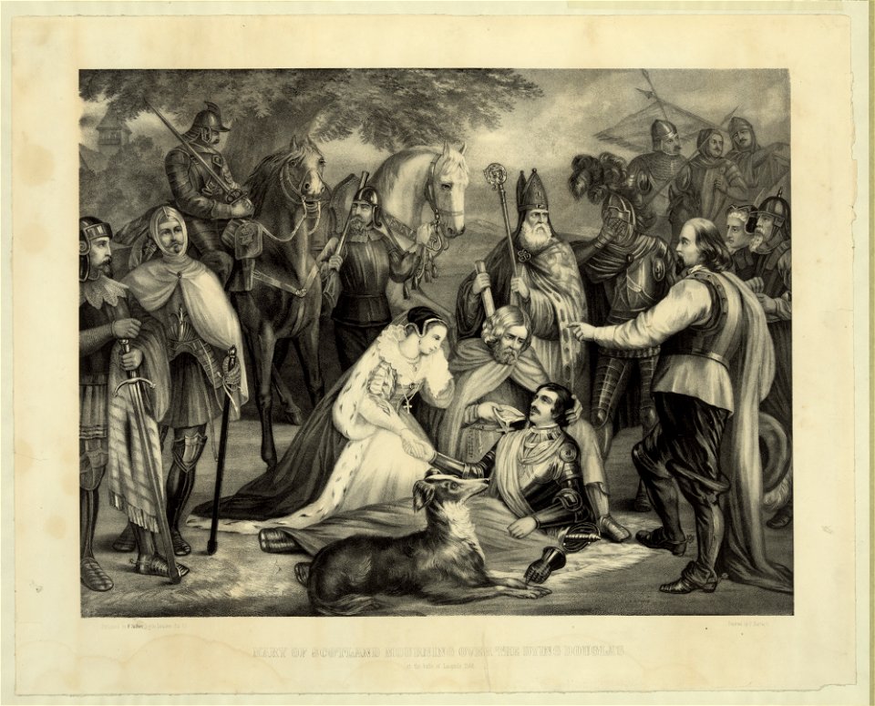 Mary of Scotland mourning over the dying Douglas at the Battle of Langside, 1568 - painted by F. Hartwich. LCCN2002695392