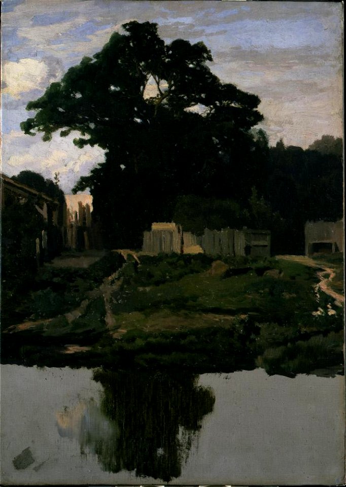 Martín Rico y Ortega - Landscape Study (Tree, Structures, and Pond) - A147 - Hispanic Society of America