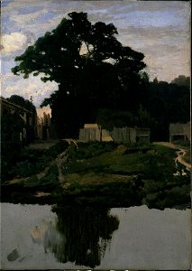 Martín Rico y Ortega - Landscape Study (Tree, Structures, and Pond) - A147 - Hispanic Society of America