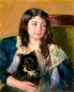 Mary cassatt francoise holding a little dog looking far to the right103718)