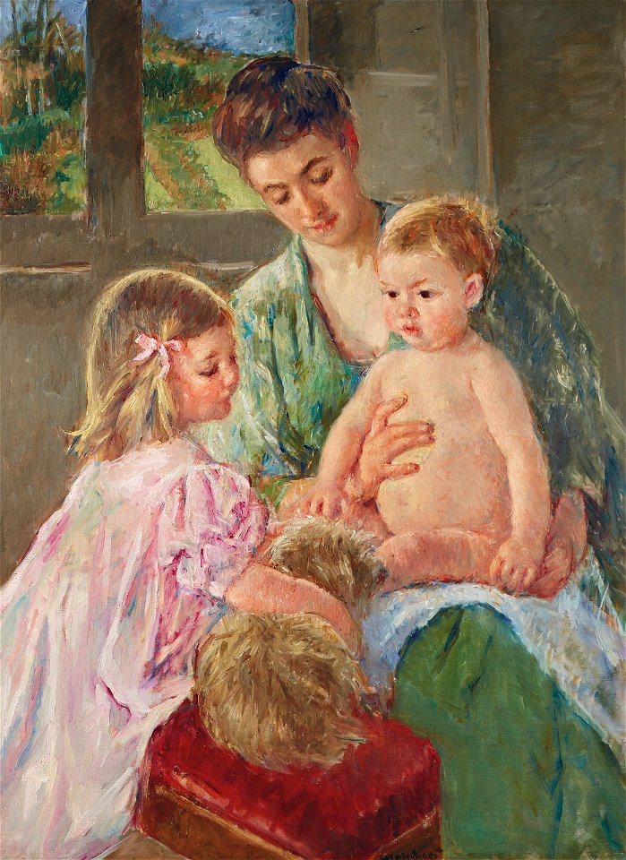 Mary cassatt children playing with a dog)