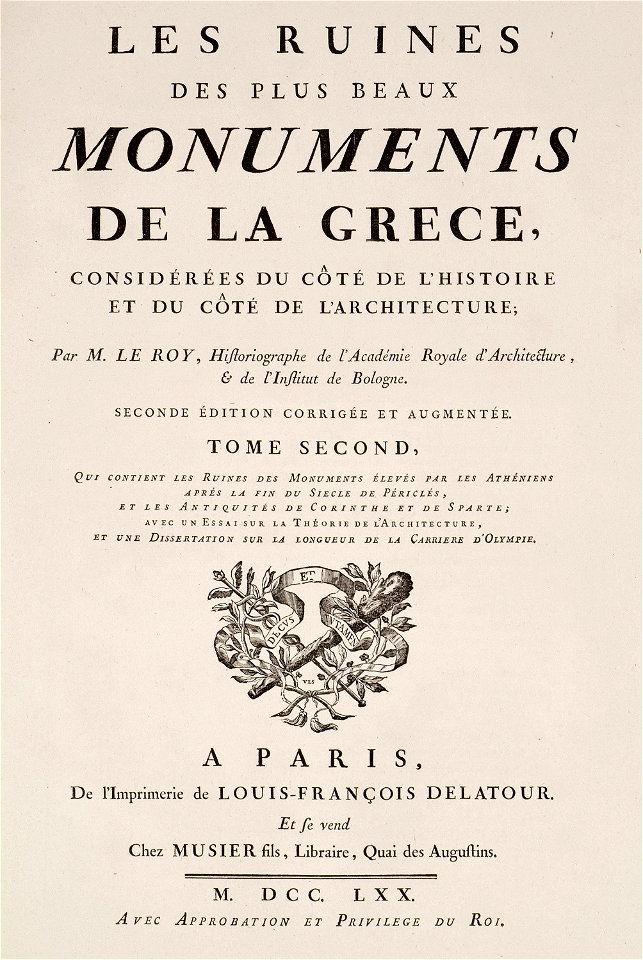 Monuments de la Grece - Title page - Le Roy Julien David - 1770