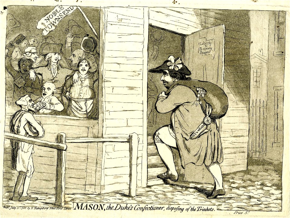 Mason, the duke's confectioner, disposing of the trinkets. (BM J,4.43)