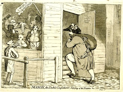 Mason, the duke's confectioner, disposing of the trinkets. (BM J,4.43)