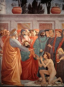 Masaccio - Raising of the Son of Theophilus and St Peter Enthroned (detail) - WGA14190