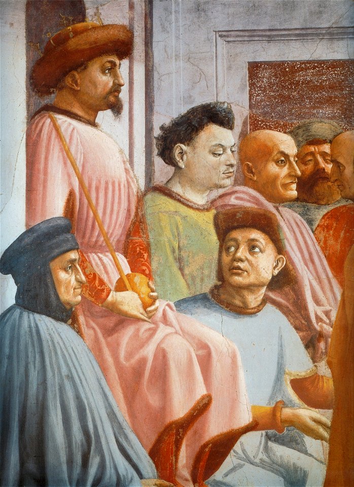 Masaccio. Raising of the Son of Teophilus and St. Peter Enthroned. Detail4