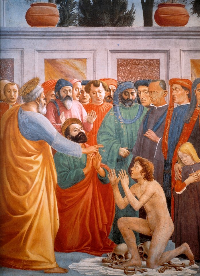 Masaccio. Raising of the Son of Teophilus and St. Peter Enthroned. Detail.