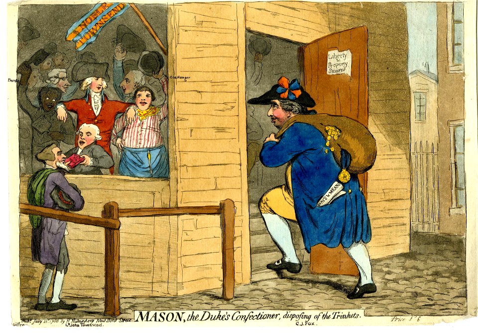 Mason, the duke's confectioner, disposing of the trinkets. (BM 1868,0808.5759)