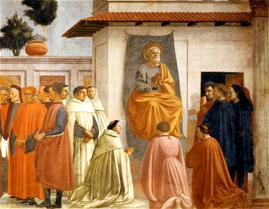 Masaccio - Raising of the Son of Theophilus and St Peter Enthroned (detail) - WGA14191