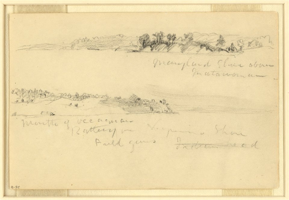Maryland shore above Matawoman (sic) and Mouth of Occoquan, Battery of Virginia Shore, Field guns, Indian head LCCN2004661070