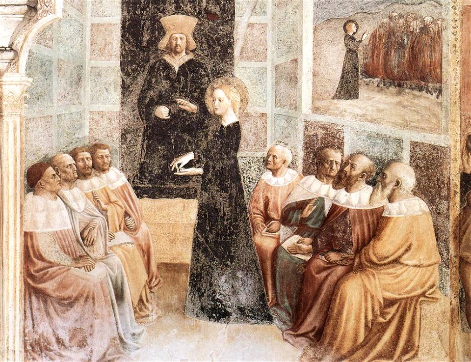 Masolino, santa caterina e i filosofi di alessandria, san clemente roma