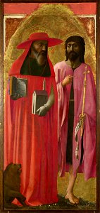 Masaccio, pala colonna, santi girolamo e giovanni battista. Free illustration for personal and commercial use.