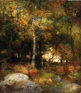 Autumn Woods (Yosemite Landscape) by Thomas Moran. Free illustration for personal and commercial use.