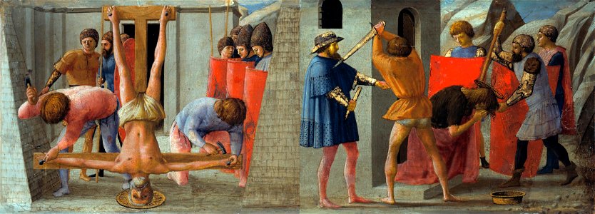 Masaccio. Crucifixion of St. Peter and Beheading of St. John the Baptist.