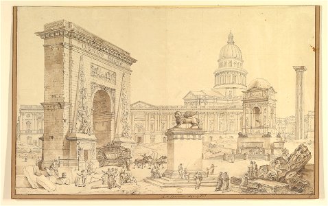 Monuments of Paris, 18th century. Free illustration for personal and commercial use.