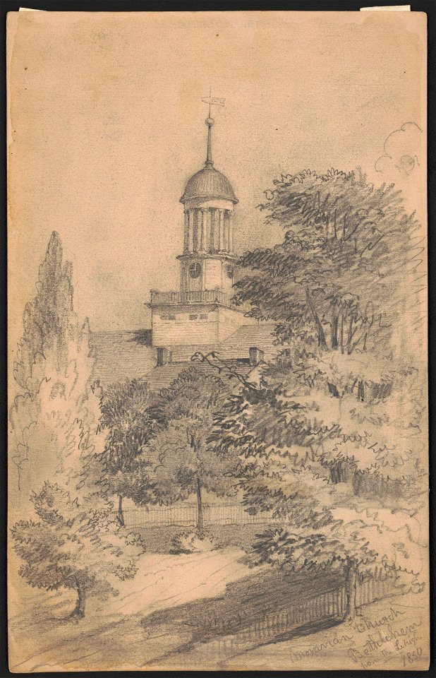 Moravian Church, Bethlehem, from the Lehigh, 1850 LCCN2016645582