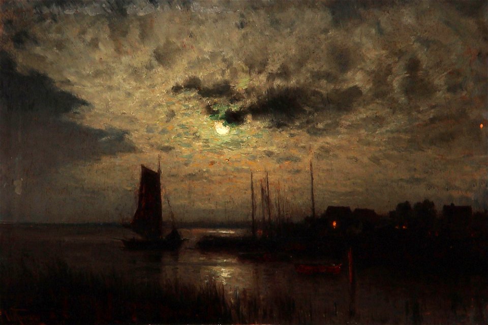Walter Moras - Fischerdorf im Mondlicht