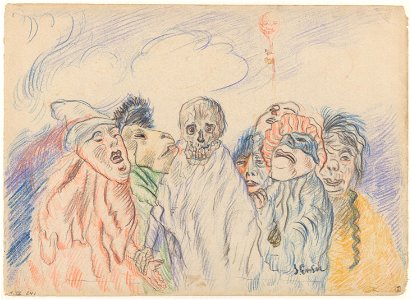Masks, drawing by James Ensor, Prints Department, Royal Library of Belgium, S. IV 241