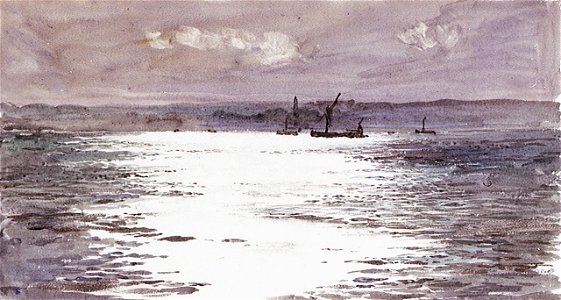 Moonlit scene, with three silhouetted vessels on the water RMG PU9806