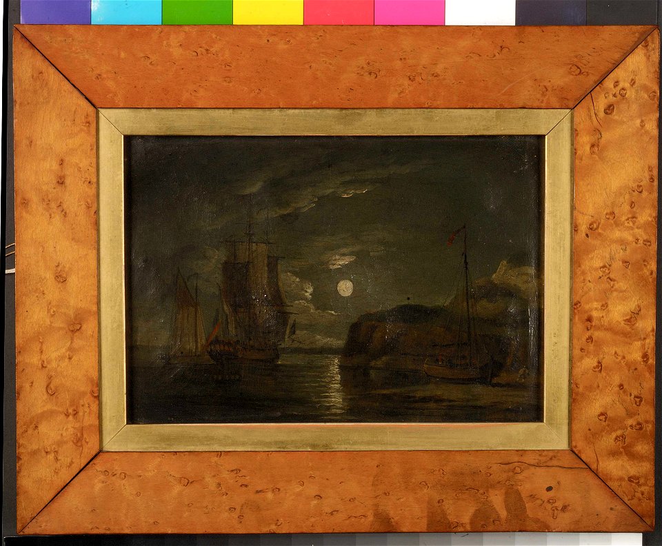Moonlight- a ship becalmed near the shore RMG BHC0998