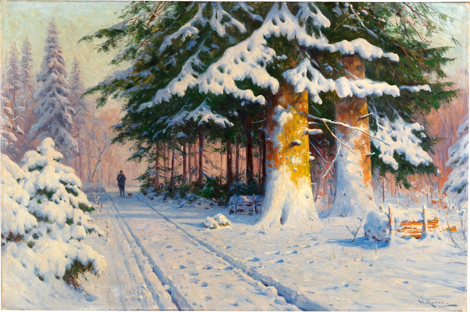 Walter Moras - Hunter Returning Home in a Winter Woodland