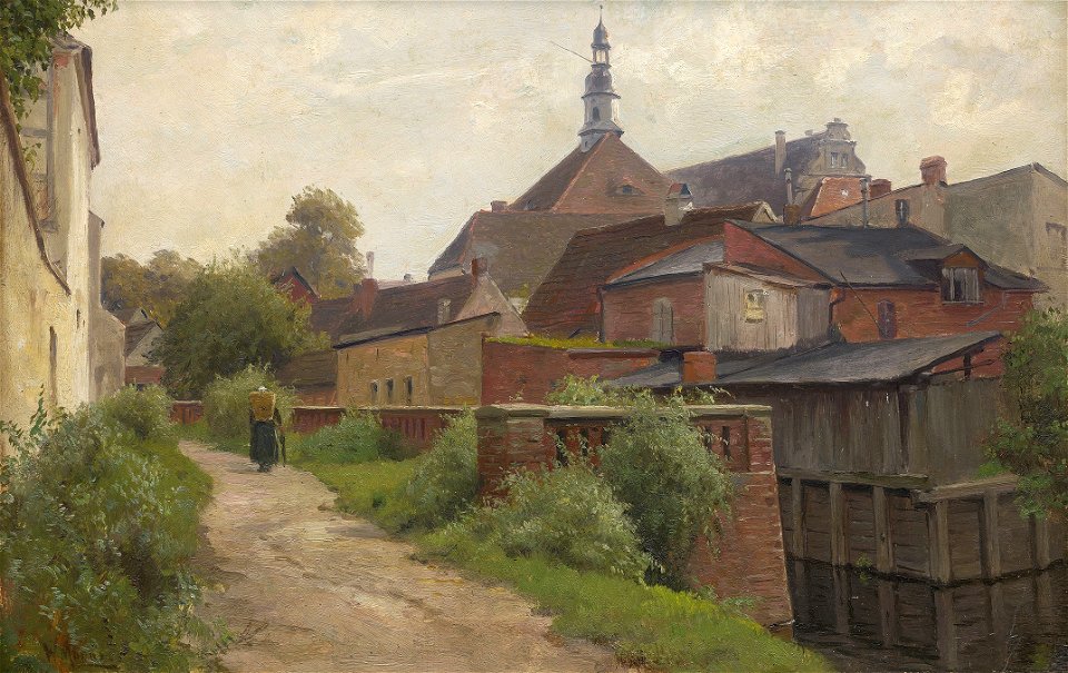 Walter Moras - Lübben, Partie im Schlossbezirk mit Blick auf den Schlossturm