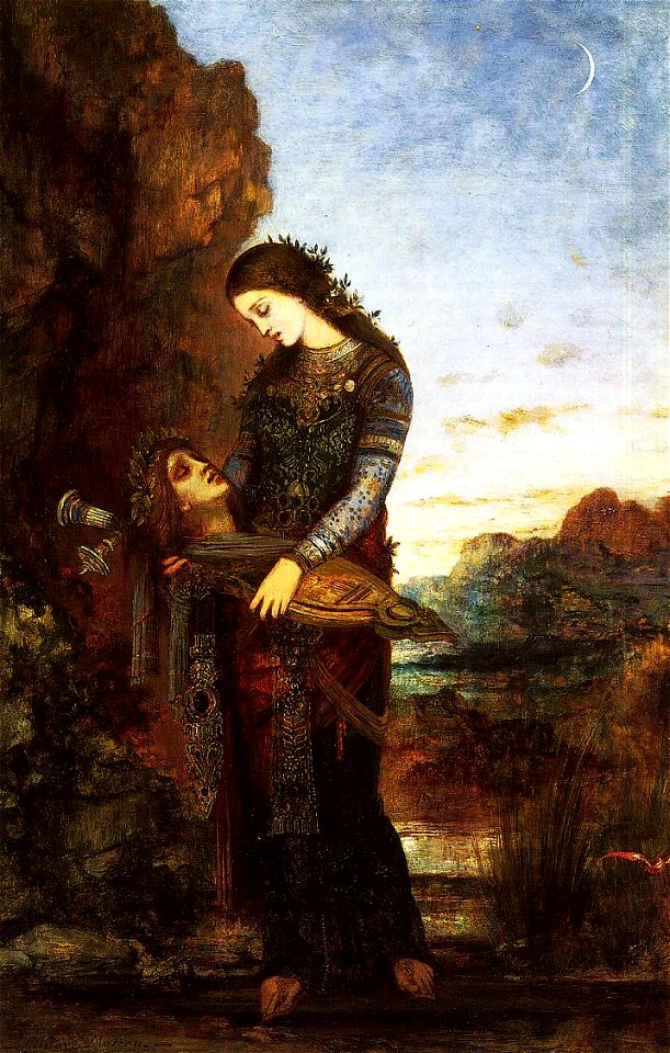 Moreau - Young Thracian Woman Carrying the Head of Orpheus, circa 1875