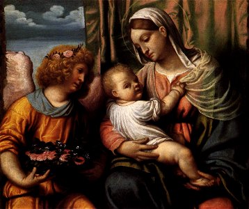 Moretto da Brescia - Virgin and Child - WGA16233. Free illustration for personal and commercial use.