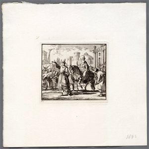 Mordechai te paard ontvangt eerbewijzen van het volk, objectnr A 48023