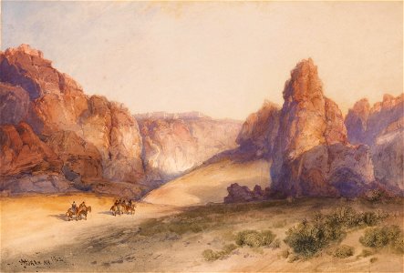 'The Rock of Acoma, New Mexico' by Thomas Moran, 1902, watercolor. Free illustration for personal and commercial use.