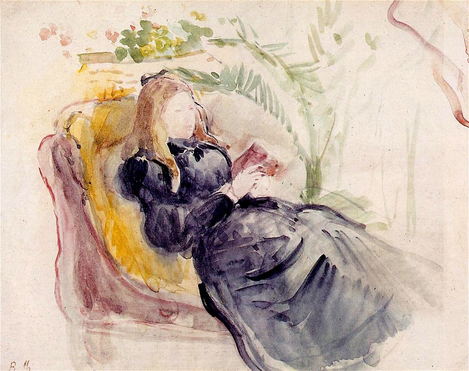 Morisot - julie-manet-reading-in-a-chaise-lounge